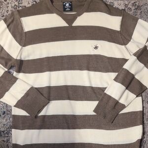 Beverly Hills Polo Club Brown and Cream Striped Crewneck Sweater